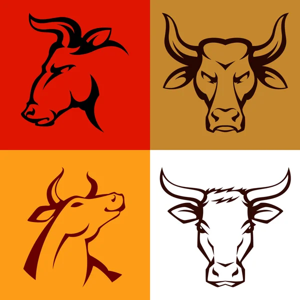 Simple line illustrations of bull or cow head — Stock Vector