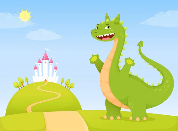 Friendly dragon welcoming you to the fairy tale kingdom Ilustração De Bancos De Imagens