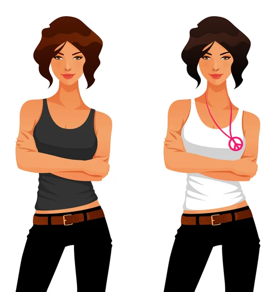 Beautiful young girls in casual clothes Illustrazioni Stock Royalty Free