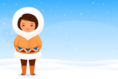 cute small Inuit girl in traditional clothes clipart