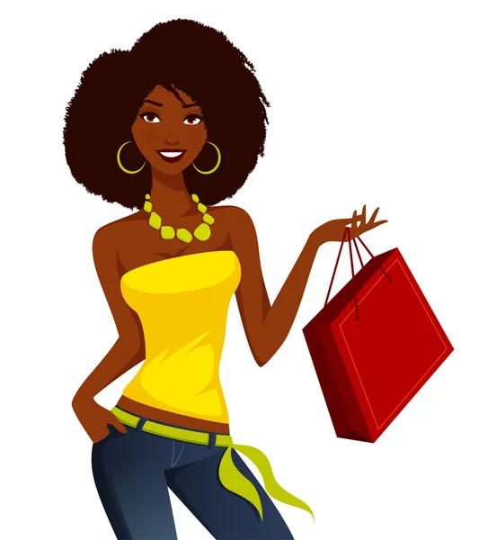 Young African American woman shopping — Stock Vector