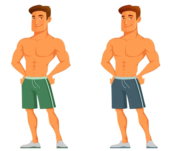 Handsome cartoon guy flaunting his muscles — Stock Vector