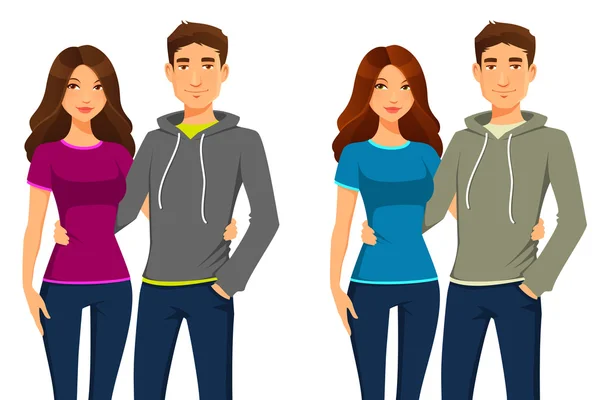 Joven pareja feliz de ropa casual — Vector de stock