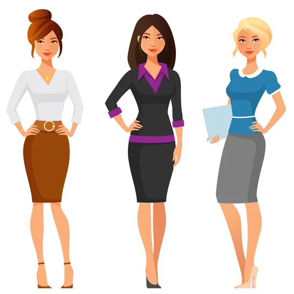 Attraktive junge Frauen in eleganter Bürokleidung — Stockvektor