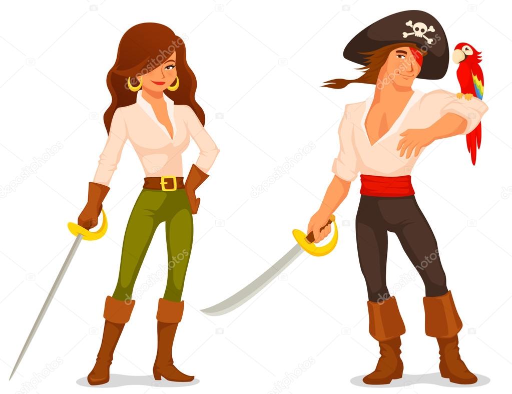 colorful pirate characters with sabres