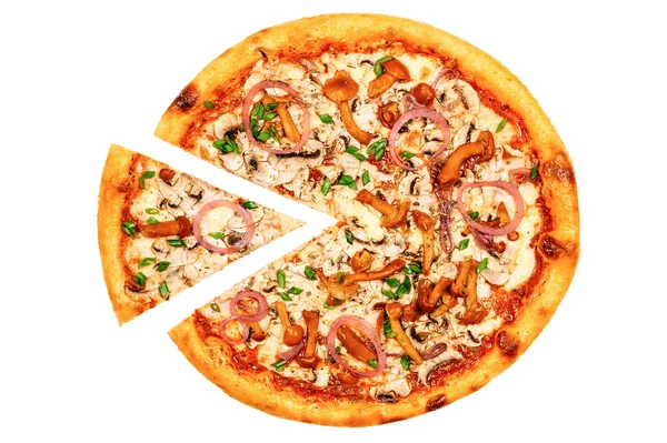 Pizza with mushrooms and spring onions — Stock Photo, Image
