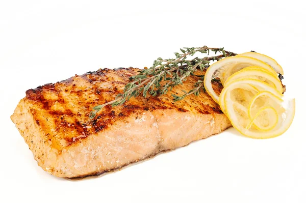 Grilled fish, salmon steak — Stock Image Grilled fish, salmon steak Stock Photo