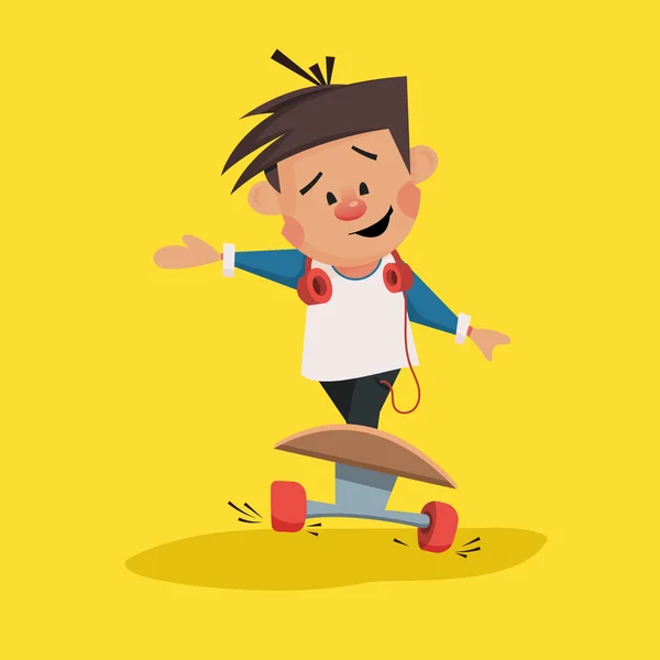 Βόλτες σε ένα skateboard με νεαρό αγόρι — Διανυσματικό Αρχείο