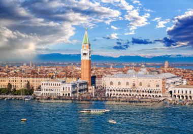 Panorama of Venice with Alps in Italy clipart