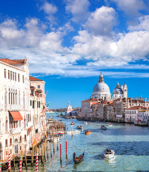 Venice with boats on Grand canal in Italy