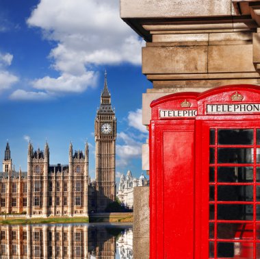 İngiltere, İngiltere 'de Büyük BEN ve kırmızı telefon kulübelerine sahip Londra sembolleri