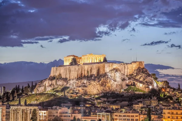 Acrópole Com Templo Parthenon Contra Por Sol Atenas Greece — Fotografia de Stock