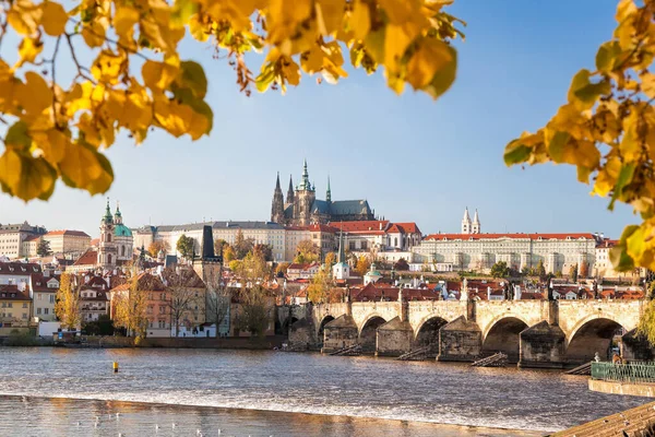 Prag Şatosu Prag Sonbahar Sezonunda Ünlü Charles Köprüsü Ile Çek — Stok fotoğraf