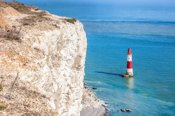 Farol Cabeça Praia Com Falésias Giz Perto Eastbourne East Sussex — Fotografia de Stock