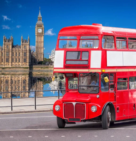 Big Ben Starým Červeným Dvoupatrovým Autobusem Londýně Anglii Velké Británii — Stock fotografie