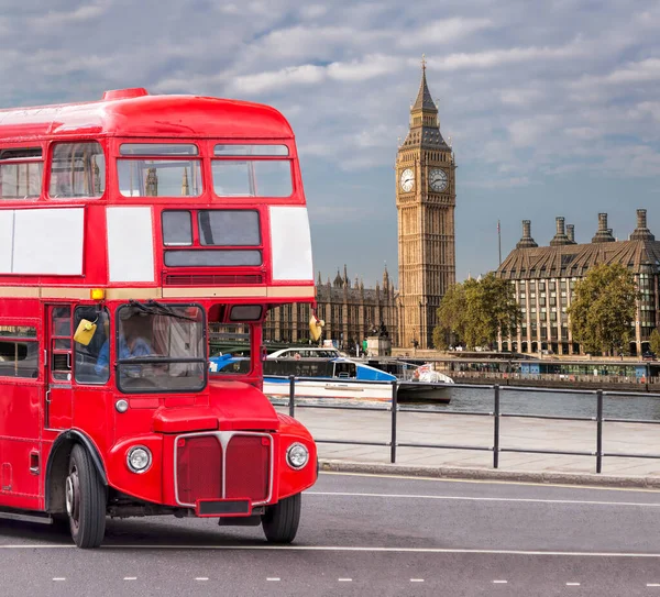 Big Ben Old Red Double Decker Bus London England Stock Picture