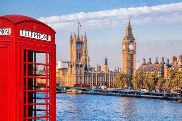 London Symbols Big Ben Double Decker Buses Red Phone Booth — Stock Photo, Image