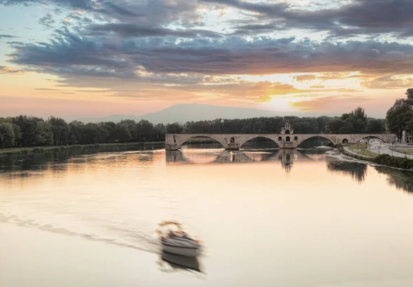 Avignon Słynny Most Rhone Zachód Słońca Prowansji Francja — Zdjęcie stockowe