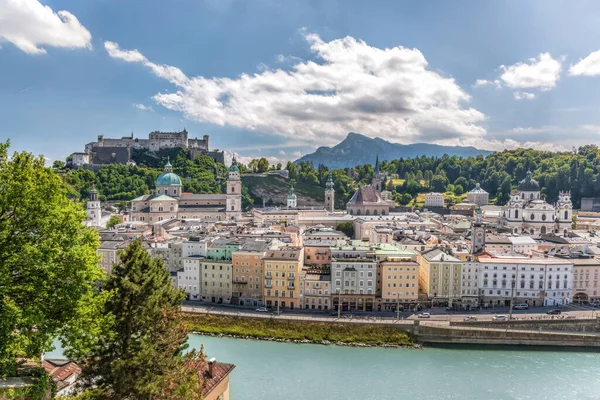 Panorama Salzburg Med Festung Hohensalzburg Sommaren Salzburg Österrike — Stockfoto