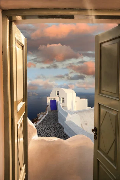 Santorini Eiland Met Traditioneel Oud Huis Oia Dorp Griekenland — Stockfoto