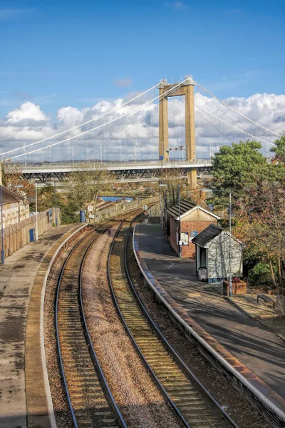 Tamar Bridge Mit Eisenbahn Plymouth Devon England — Stockfoto