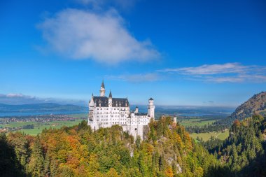 Bavaria, Almanya için sonbahar orman ile ünlü Neuschwanstein Şatosu