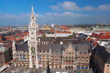 Havadan görünümü ile Marienplatz Münih, Almanya New Town Hall