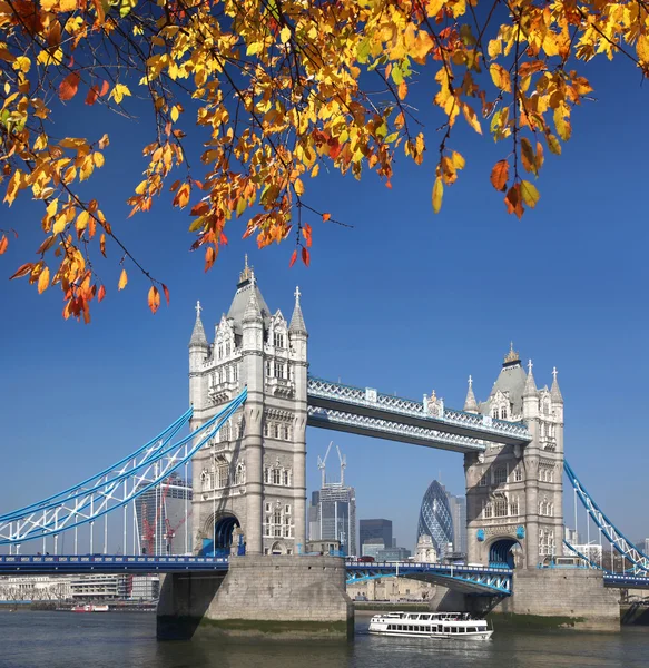 Tower Bridge with autumn leaves in  London, England — Stock Photo, Image