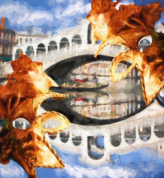 Rialto bridge in Venice, Italy, Oil painting — Stock Photo, Image