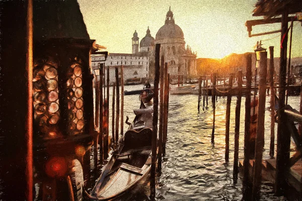 Venezia con gondole, Italia, Pittura a olio — Foto Stock