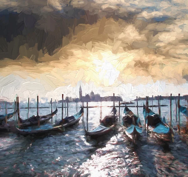 Venecia con góndolas, Italia, Pintura al óleo —  Fotos de Stock