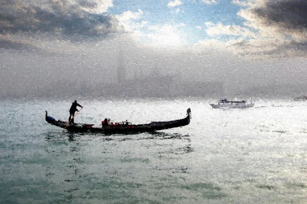 Venedig med gondoler, Italien, oljemålning — Stockfoto