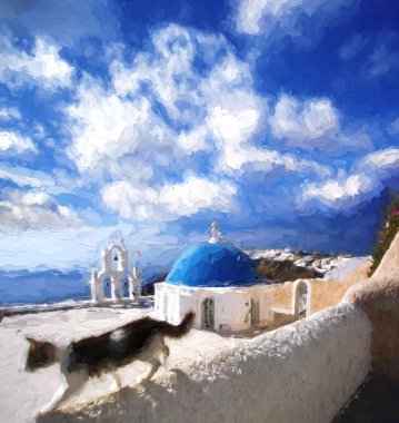 Santorini Island, Yunanistan, sanat stil Fira town