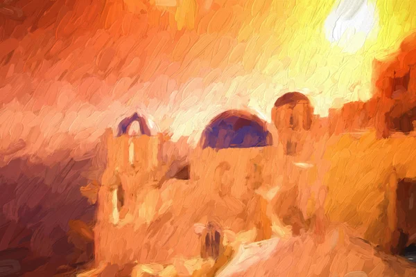 Pueblo de Oia en la isla de Santorini, Grecia, ART STYLE — Foto de Stock