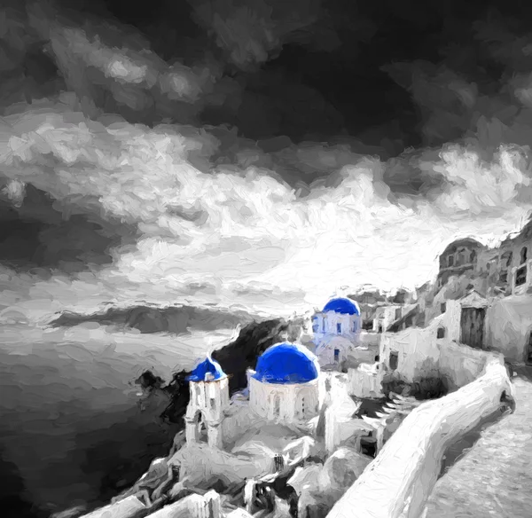 Oia village in Santorini island, Greece, ART STYLE — Stock Photo, Image