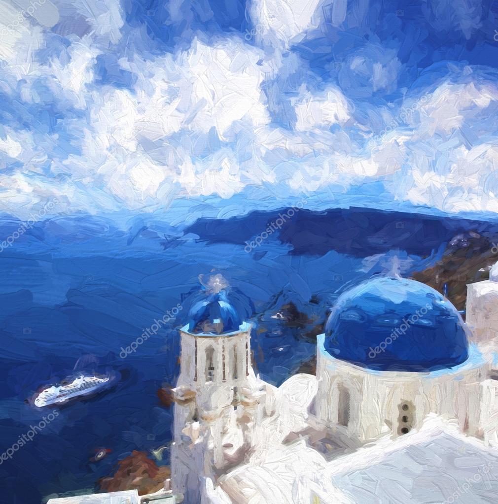 Oia village in Santorini island, Greece, ART STYLE