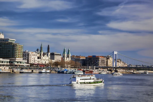 Budapest with boat on Danube river in Hungary Stock Photo