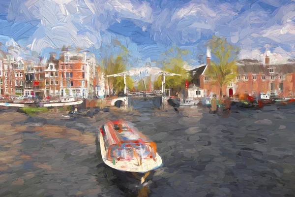 Ámsterdam ciudad en Holanda, obra de arte en estilo de pintura —  Fotos de Stock