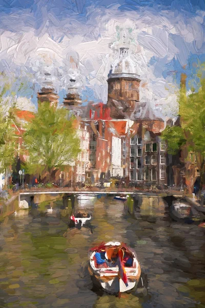 Ámsterdam ciudad en Holanda, obra de arte en estilo de pintura — Foto de Stock