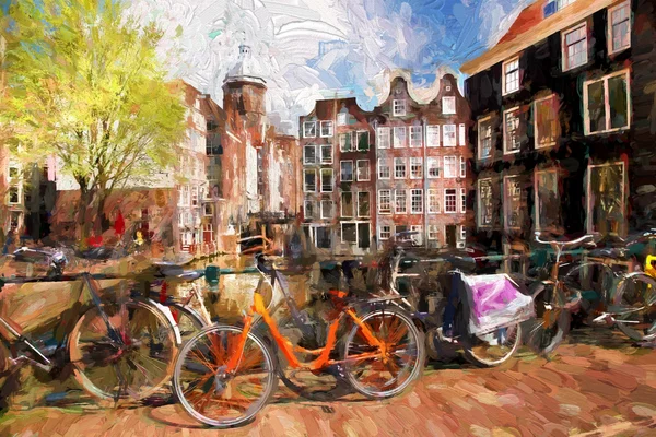 Amsterdam ville en Hollande, œuvre d'art en style peinture — Photo