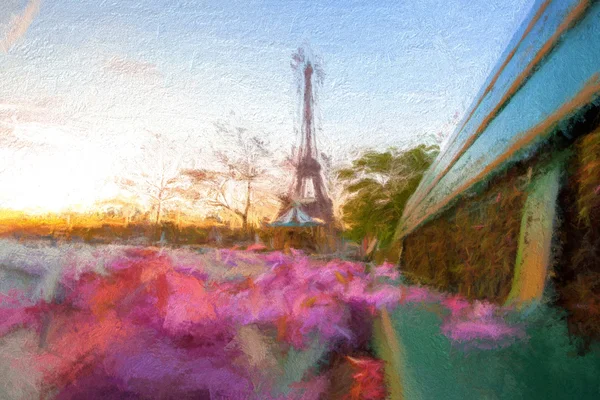 Eiffeltoren in Artwork stijl in Parijs, Frankrijk — Stockfoto