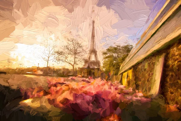 Eiffeltornet i teckningen stil i Paris — Stockfoto