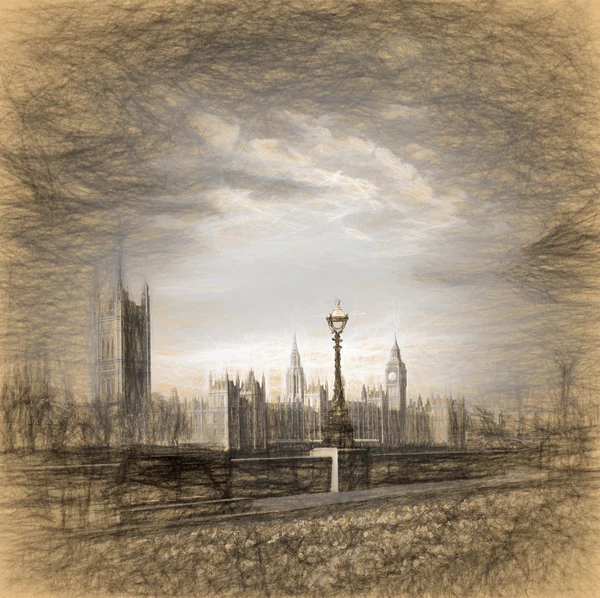 Big Ben v Londýně, Anglie, Velká Británie, kresba stylu — Stock fotografie