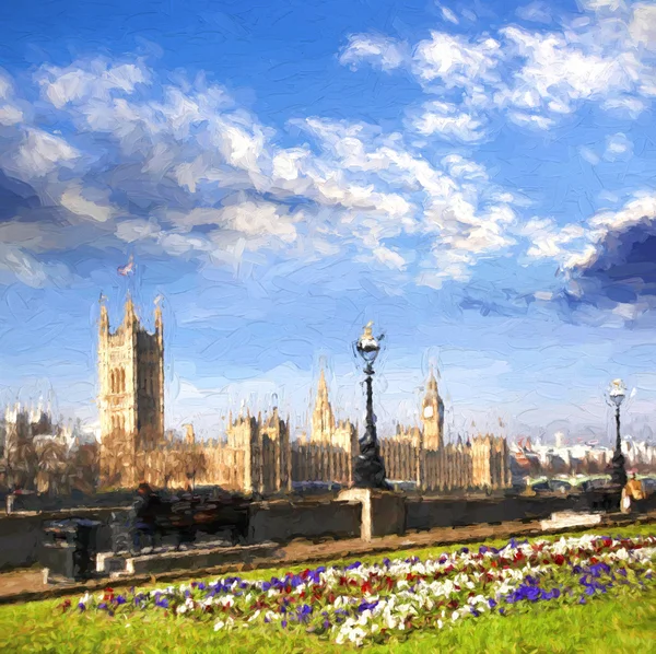 Big Ben w Londynie, Anglia, Wielka Brytania, styl grafiki — Zdjęcie stockowe
