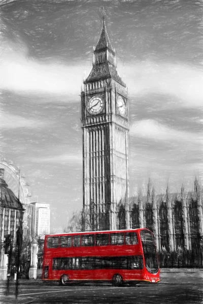 Big Ben in Londen, Engeland, Verenigd Koninkrijk, Artwork stijl — Stockfoto