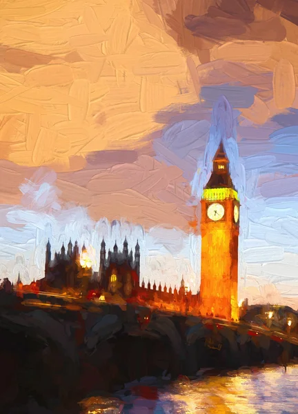 Big Ben in Londen, Engeland, Verenigd Koninkrijk, Artwork stijl — Stockfoto