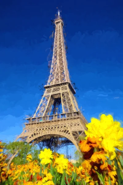Eiffel Tower in Artwork style during spring time in Paris, France — Stock Photo, Image