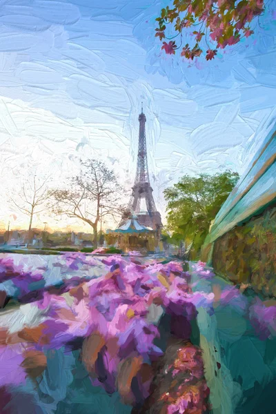 Eiffeltoren in Artwork stijl tijdens de lentetijd in Parijs, Frankrijk — Stockfoto