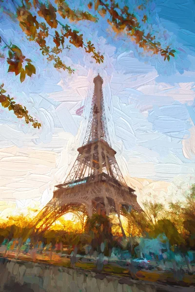 Eiffel-torony, a mű stílusa során tavasszal, Paris, Franciaország — Stock Fotó