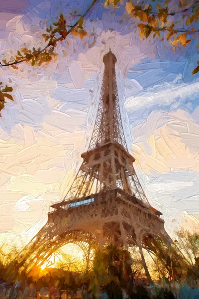 Torre Eiffel en estilo de obra de arte durante la primavera en París, Francia — Foto de Stock